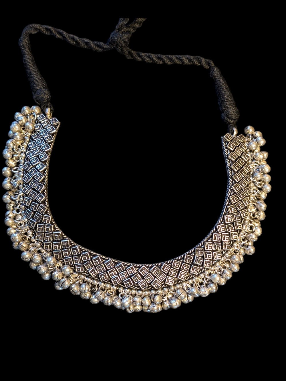 Bohemian Silver-Tone Statement Necklace with Jingle Beads